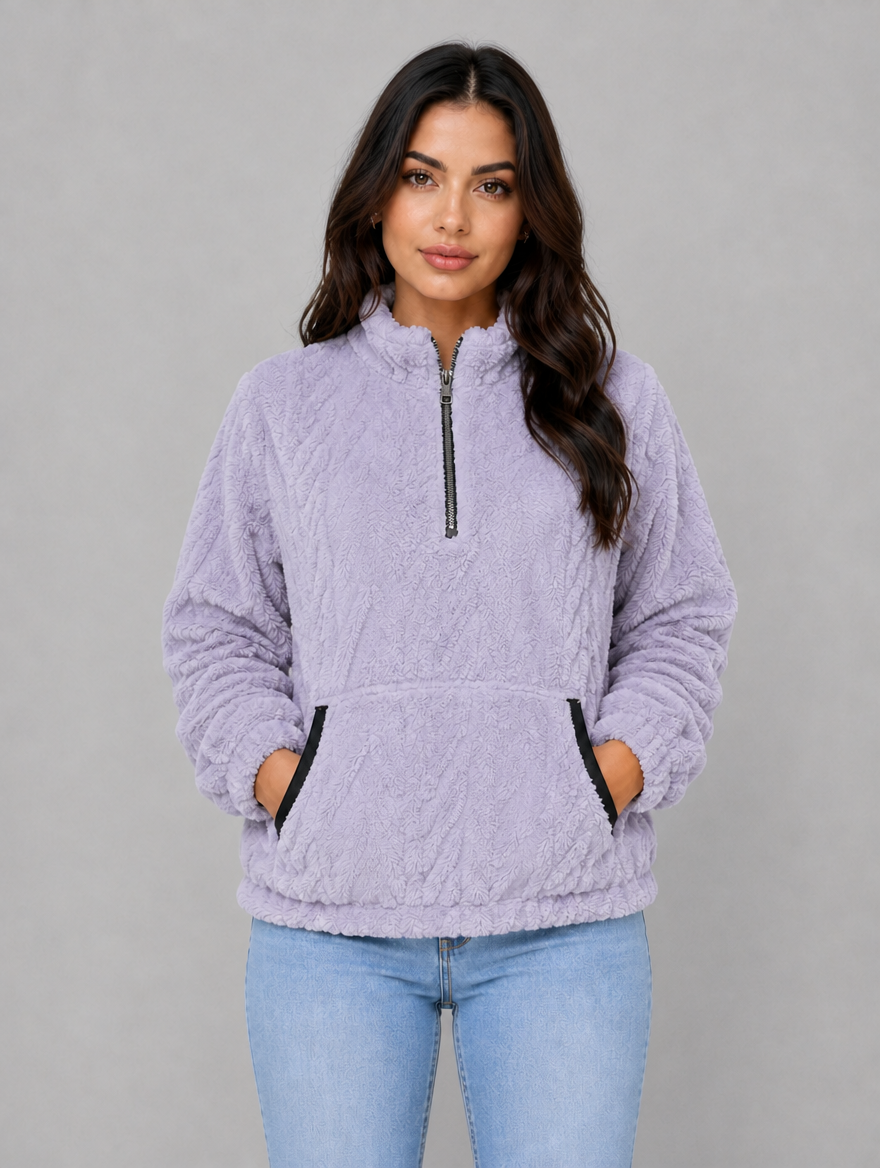 Women's Plush Half Zip Pullover — Lilac