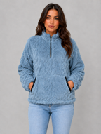 Women's Plush Half Zip Pullover — Blue
