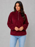 Women's Plush Half Zip Pullover — Burgundy