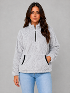 Women's Plush Half Zip Pullover — Light Grey