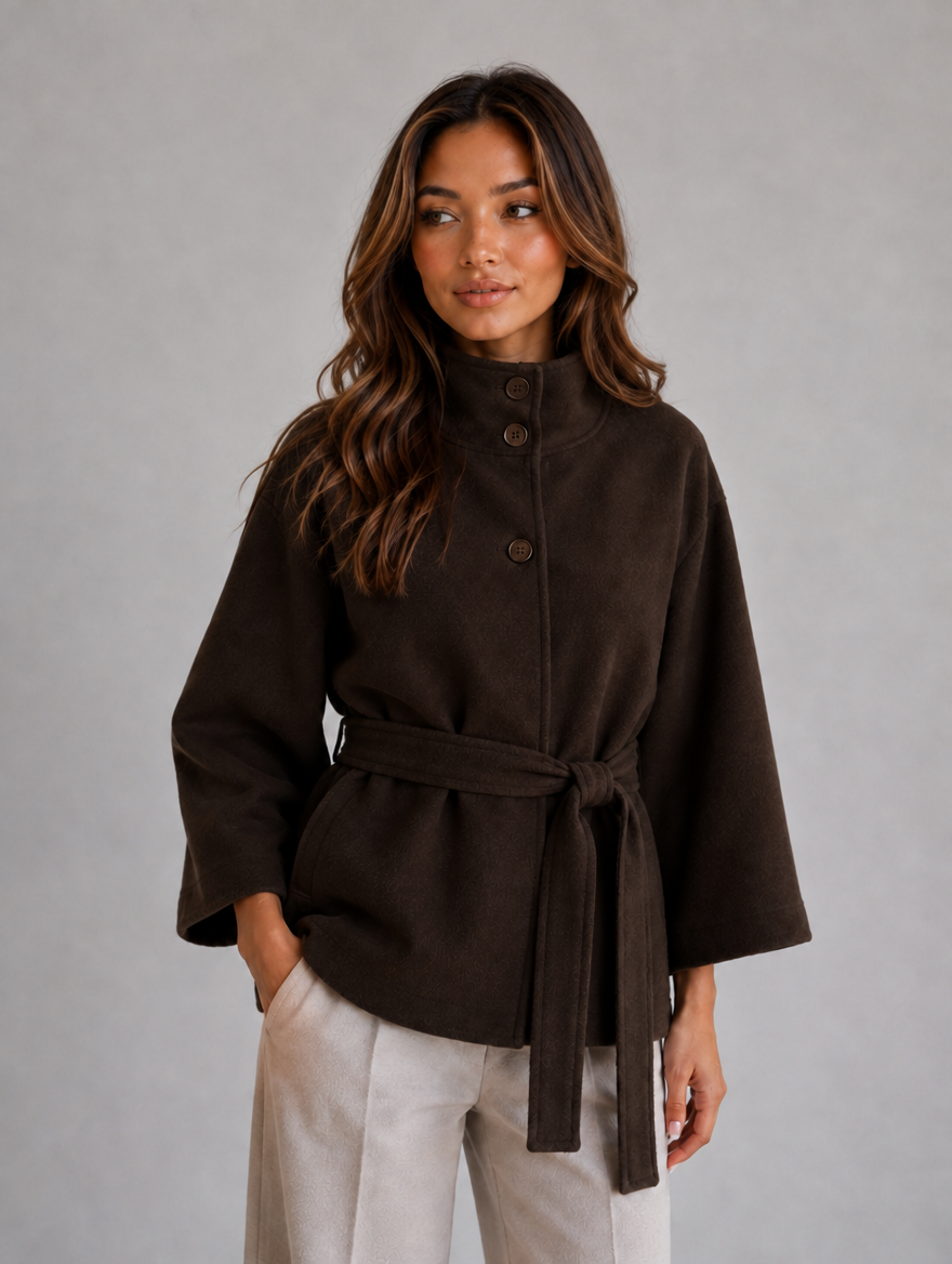 Women's Belted Cape Jacket — Brown