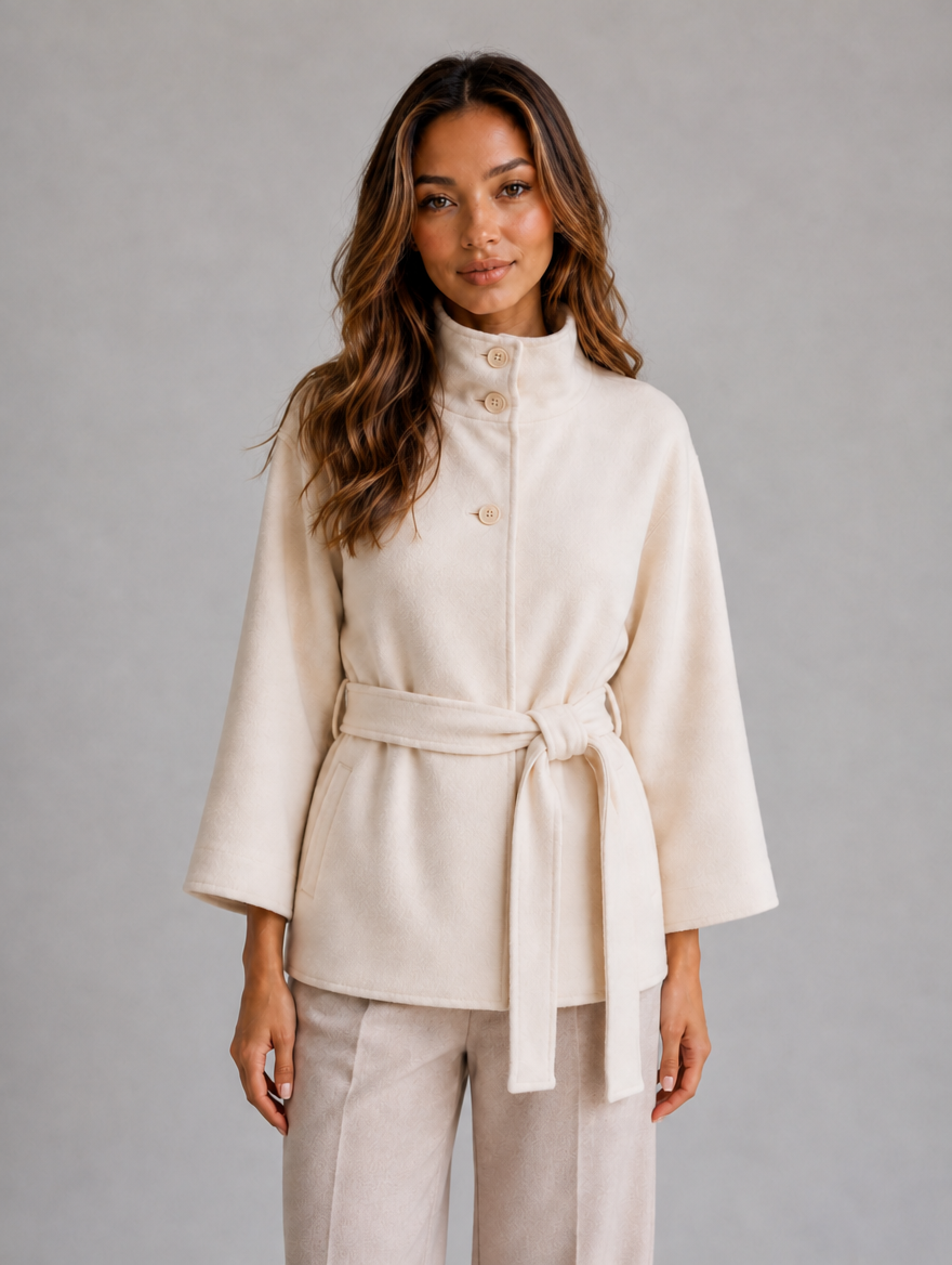 Women's Belted Cape Jacket — White