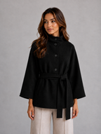Women's Belted Cape Jacket — Black