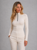 Women's Ribbed Half Zip Top — Cream