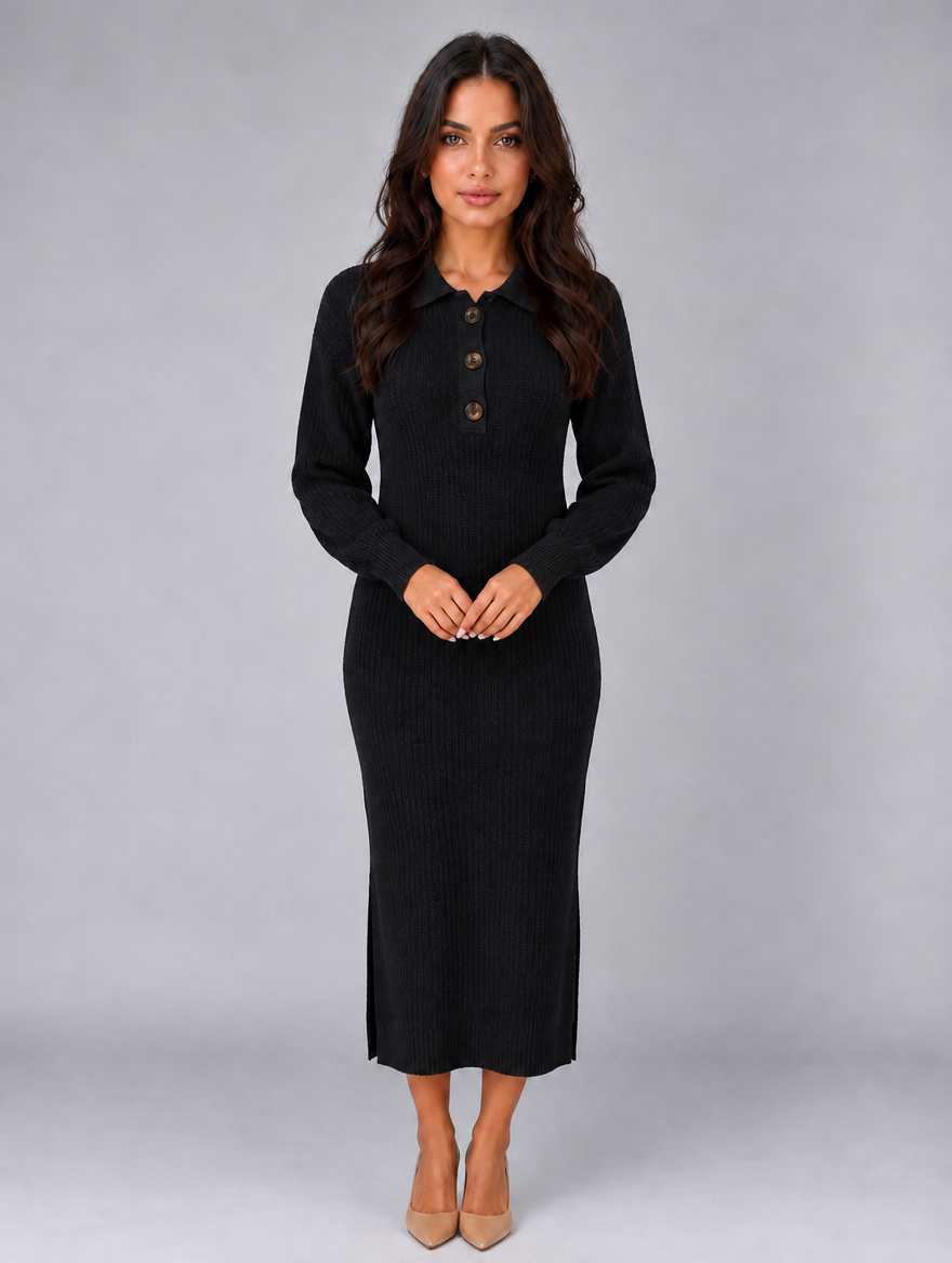 Women's Knitted Jumper Midi Dress — Black