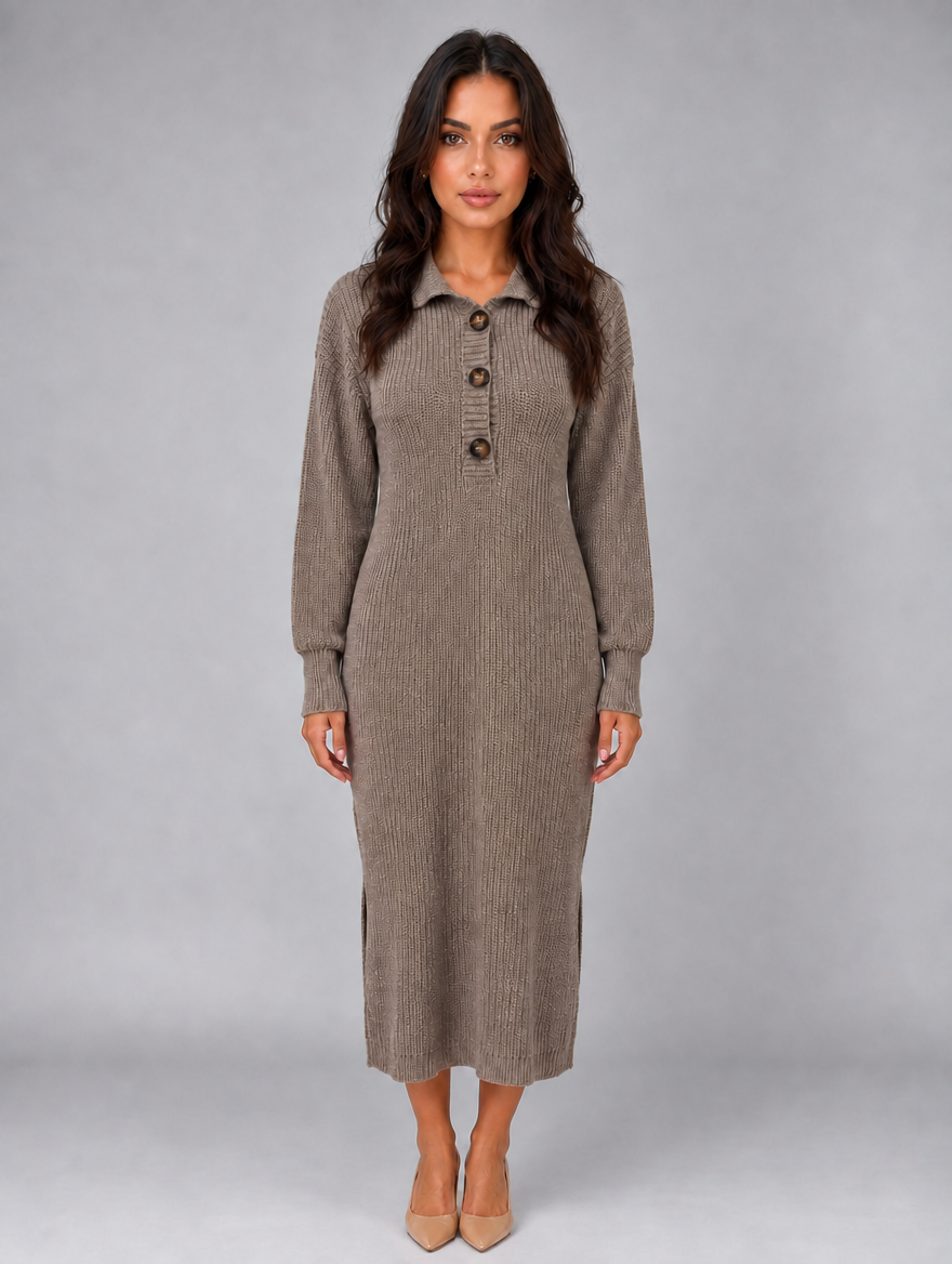 Women's Knitted Jumper Midi Dress — Taupe