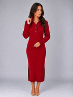 Women's Knitted Jumper Midi Dress — Red