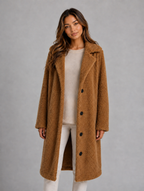 Women's Long Teddy Fleece Coat — Khaki