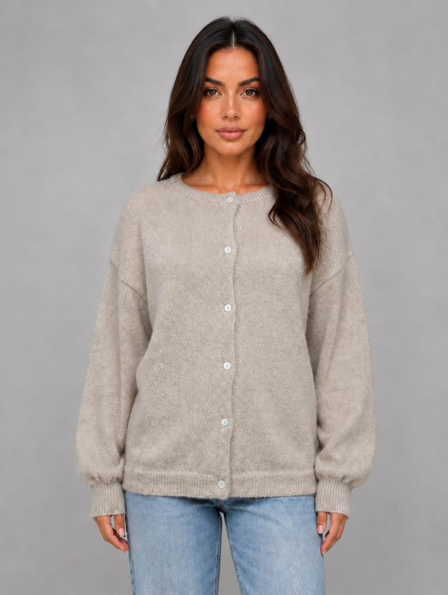 Women's Soft Knit Cardigan – Crew Neck Button Front — Khaki