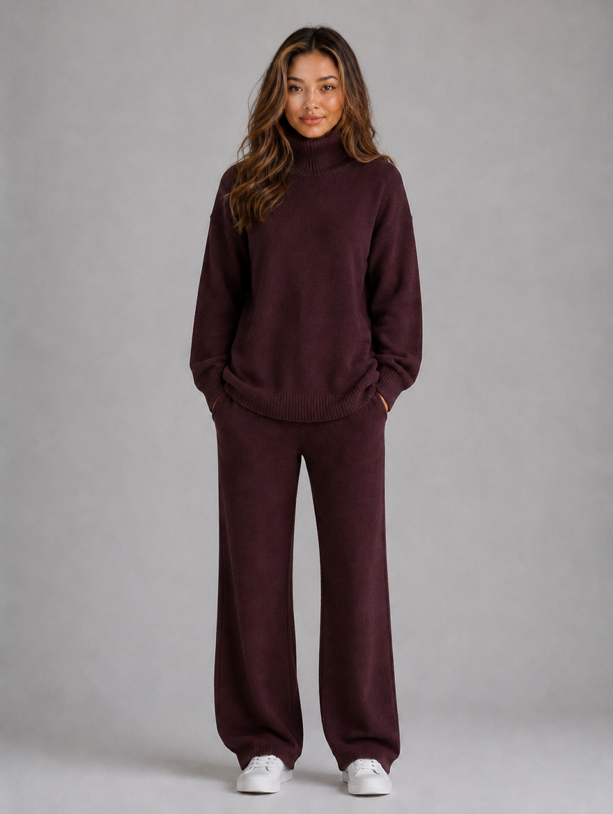 Women's Oversized Knitted Lounge Set — Burgundy