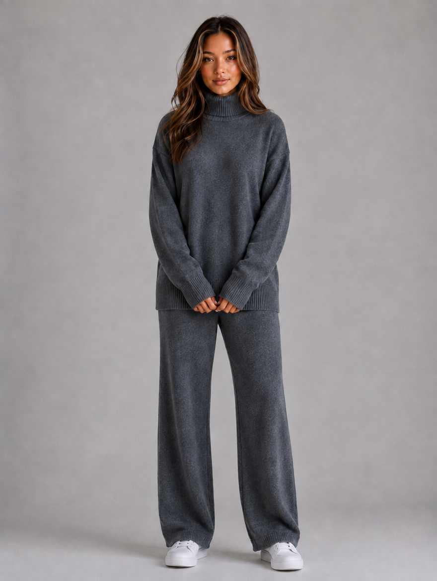 Women's Oversized Knitted Lounge Set — Dark Grey