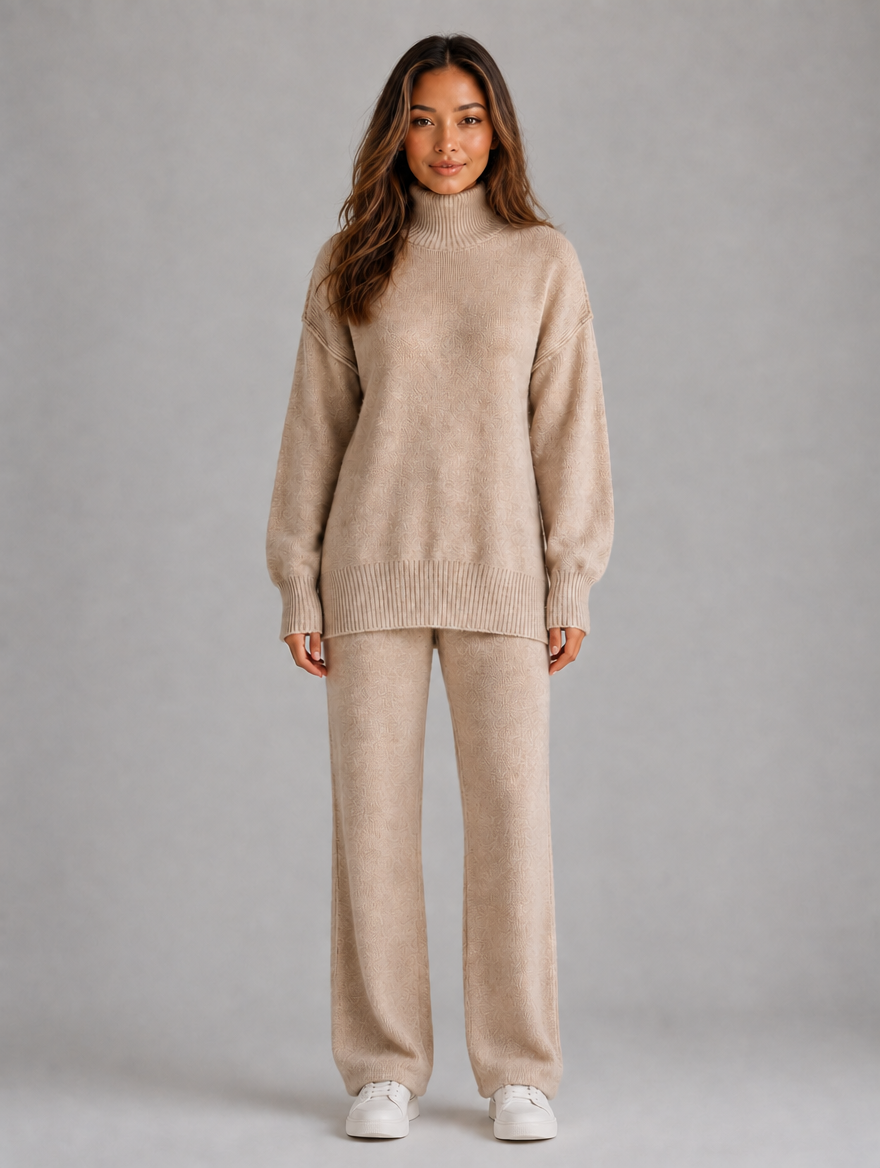 Women's Oversized Knitted Lounge Set — Beige
