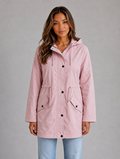Women's Hooded Waterproof Parka Jacket – Drawstring Waist Rain Coat — Pink