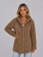 Women's Hooded Teddy Fleece Cardigan – Soft Plush Button Jacket — Mocha
