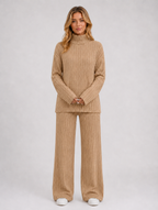 Women's Ribbed Knitted Lounge Set — Beige