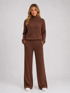 Women's Ribbed Knitted Lounge Set — Brown
