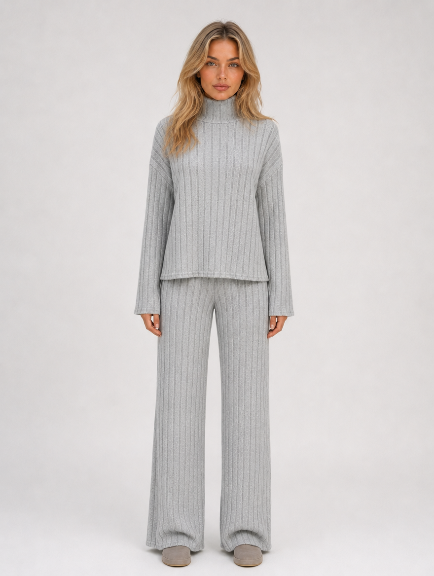 Women's Ribbed Knitted Lounge Set — Grey