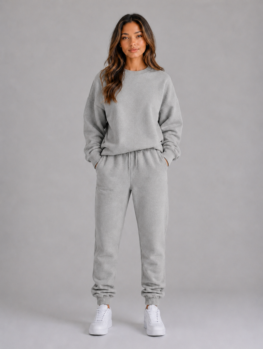 Women's Oversized Tracksuit Set – Crew Neck Sweatshirt & Cuffed Joggers — Grey