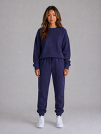 Women's Oversized Tracksuit Set – Crew Neck Sweatshirt & Cuffed Joggers — Navy