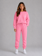 Women's Oversized Tracksuit Set – Crew Neck Sweatshirt & Cuffed Joggers — Pink