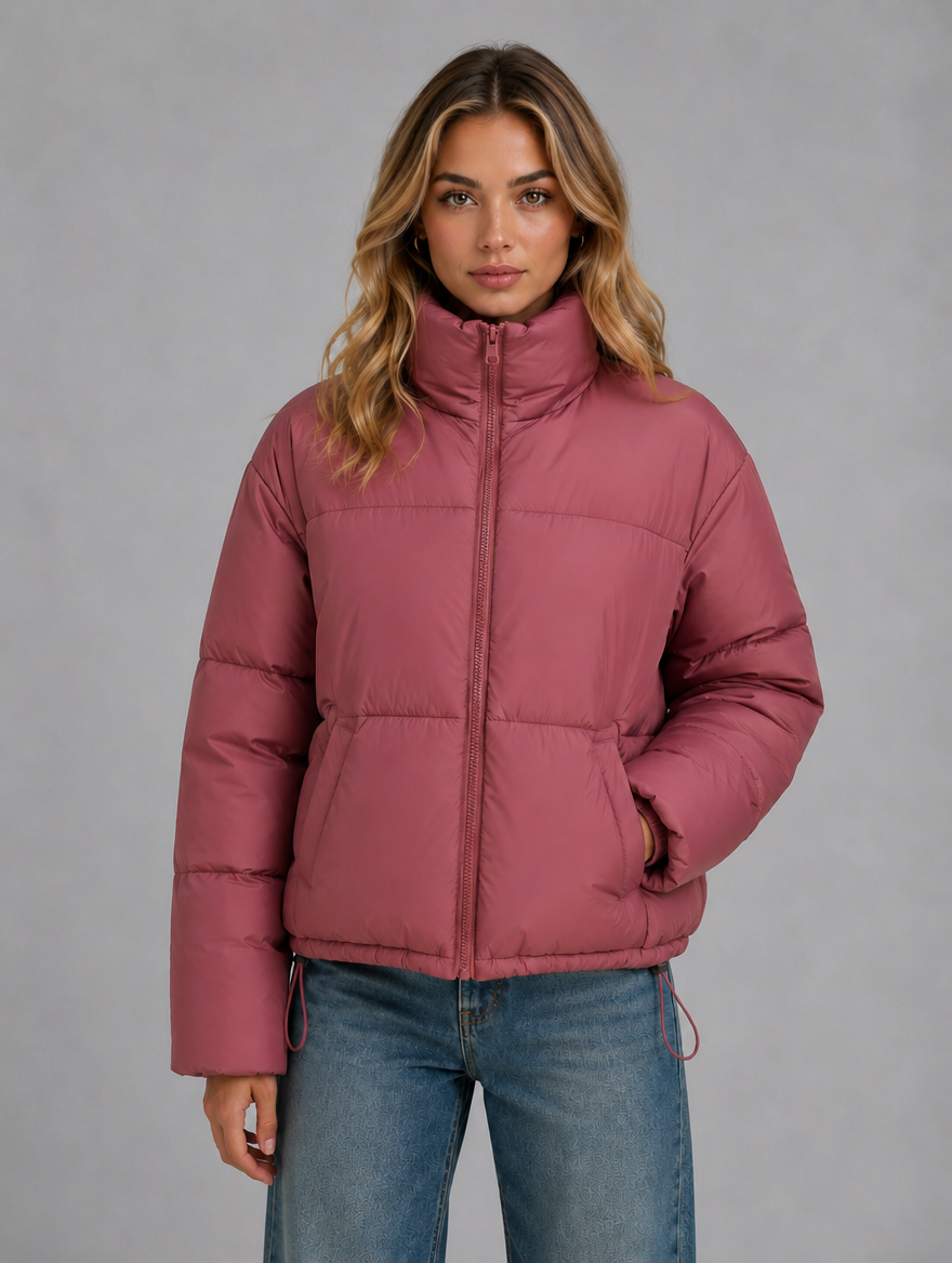 Women's Cropped Puffer Jacket — Dusty Rose