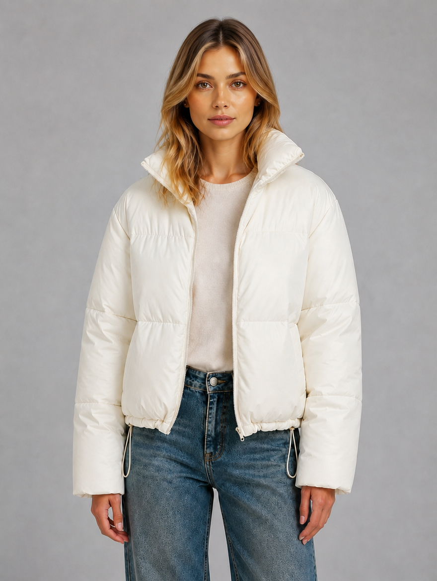 Women's Cropped Puffer Jacket — White