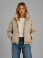 Women's Cropped Puffer Jacket — Beige