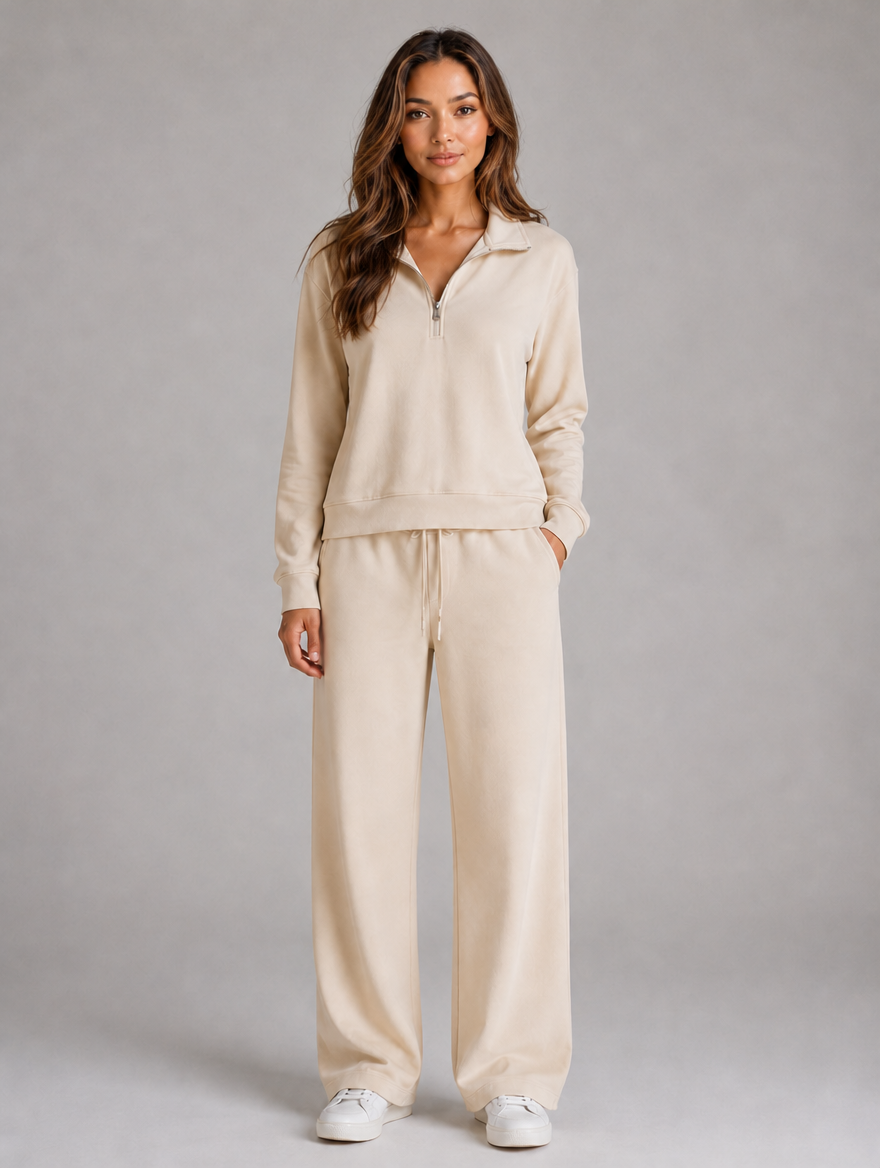 Women's Half Zip Lounge Co-Ord — Cream