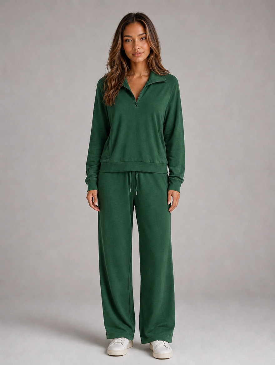 Women's Half Zip Lounge Co-Ord — Dark Green