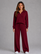 Women's Half Zip Lounge Co-Ord — Burgundy