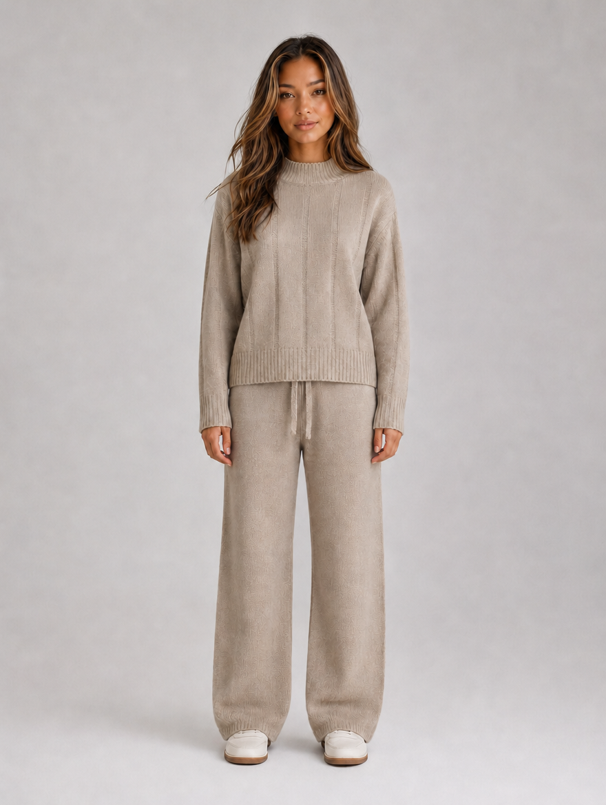 Women's Knitted Lounge Set – Relaxed Fit — Beige