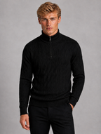 Men's Textured Quarter Zip Jumper — Black