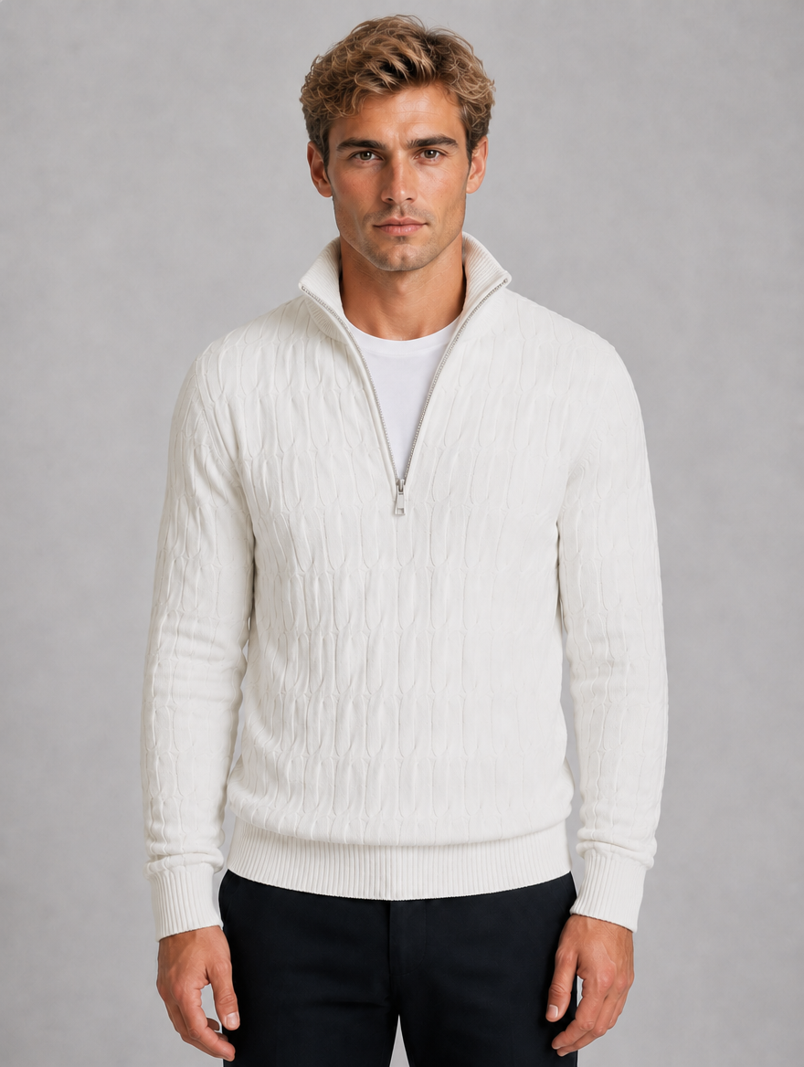 Men's Textured Quarter Zip Jumper — White