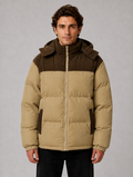 Men's Hooded Corduroy Puffer Jacket – Warm Quilted Winter Coat — Khaki
