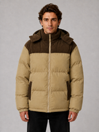 Men's Hooded Corduroy Puffer Jacket – Warm Quilted Winter Coat — Khaki