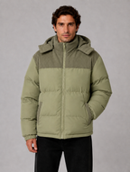 Men's Hooded Corduroy Puffer Jacket – Warm Quilted Winter Coat — Green