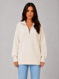 Women's Half Zip Cable Knit Jumper – Chunky Winter Sweater — Cream