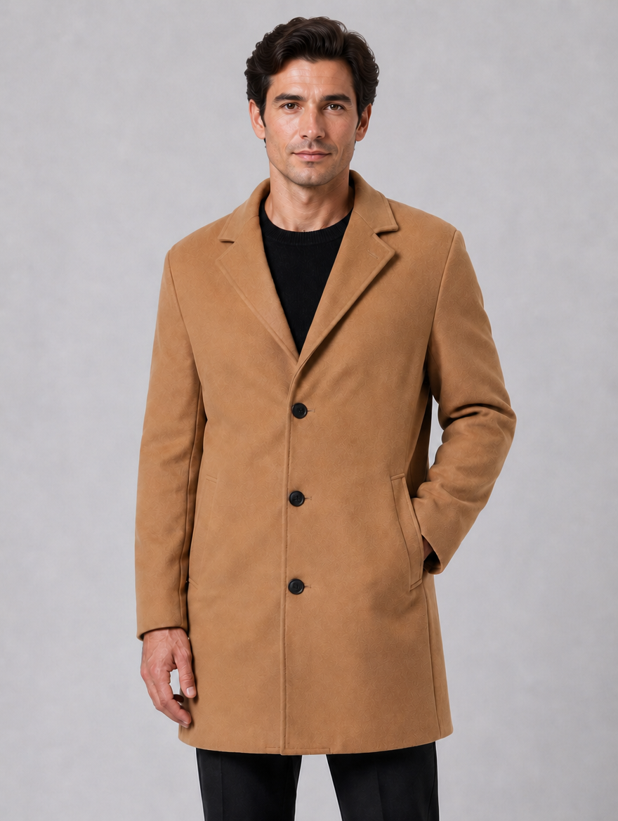 Men's Single Breasted Tailored Overcoat – Smart Casual Style — Khaki