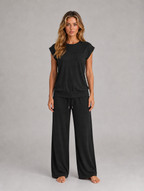 Women's Two-Piece Lounge Set – Relaxed T-Shirt & Wide Leg Trousers Co-Ord — Black