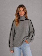 Women's Roll Neck Jumper – Soft Knit Oversized Sweater — Grey