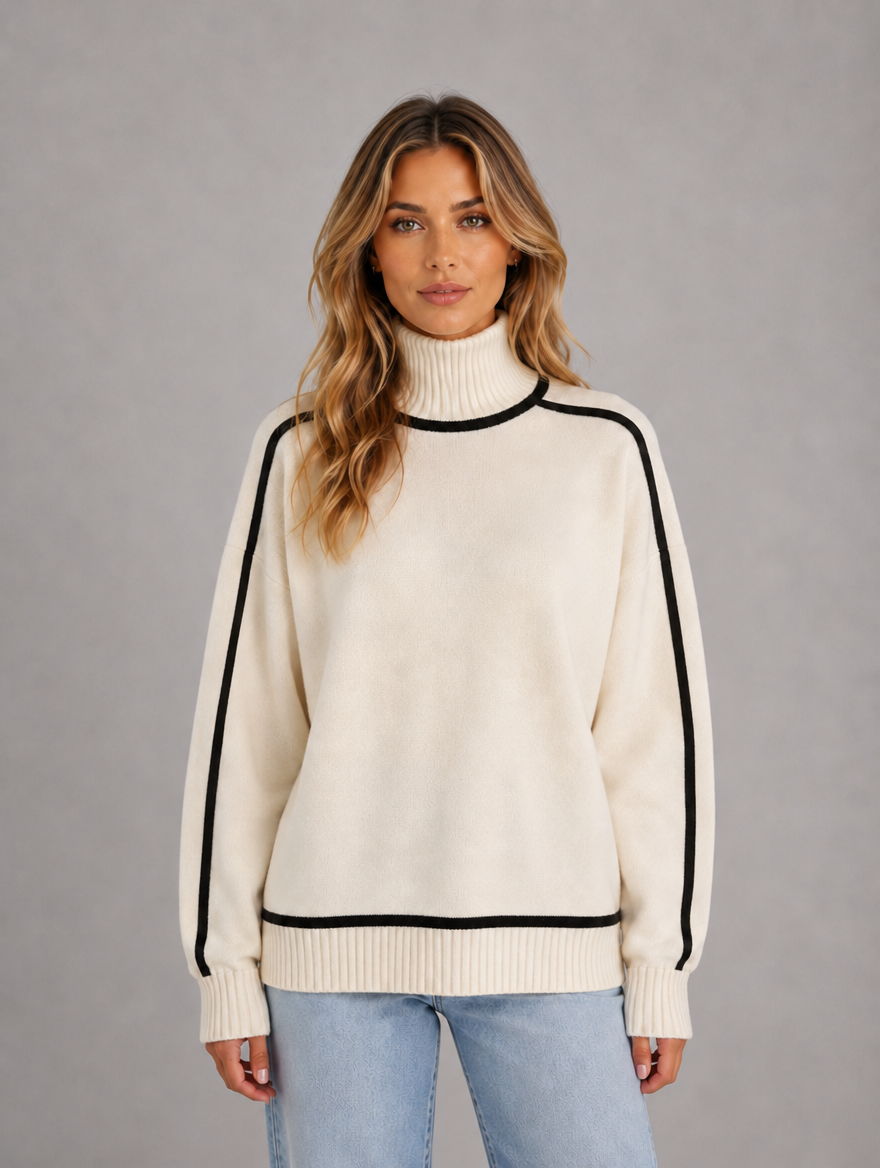 Women's Roll Neck Jumper – Soft Knit Oversized Sweater — Cream