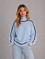 Women's Roll Neck Jumper – Soft Knit Oversized Sweater — Blue