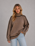 Women's Roll Neck Jumper – Soft Knit Oversized Sweater — Brown