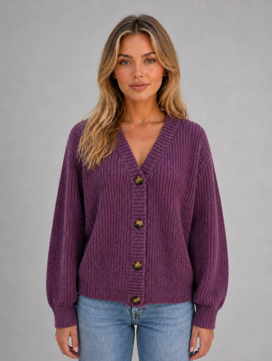 Women's Chunky Knit Cardigan — Purple