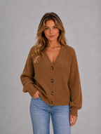 Women's Chunky Knit Cardigan — Camel