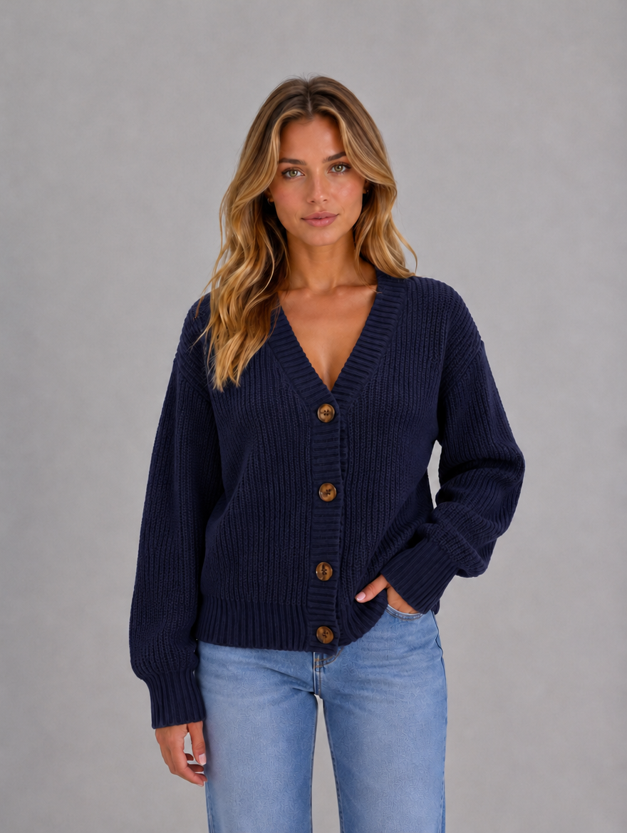 Women's Chunky Knit Cardigan — Navy