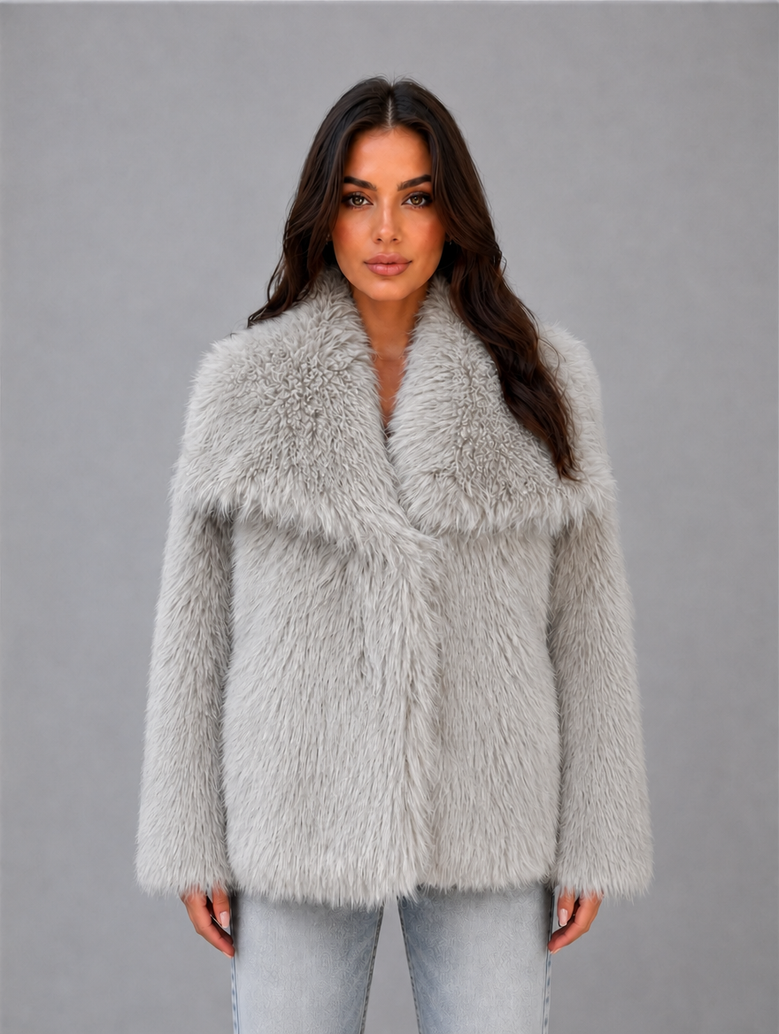 Women's Faux Fur Jacket – Soft Cosy Winter Coat — Stone