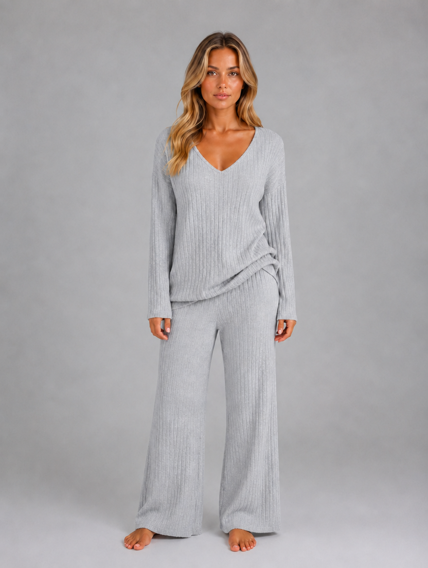 Women's Ribbed Knit Lounge Co-Ord — Grey