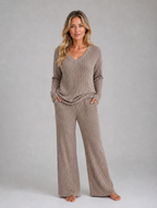 Women's Ribbed Knit Lounge Co-Ord — Brown