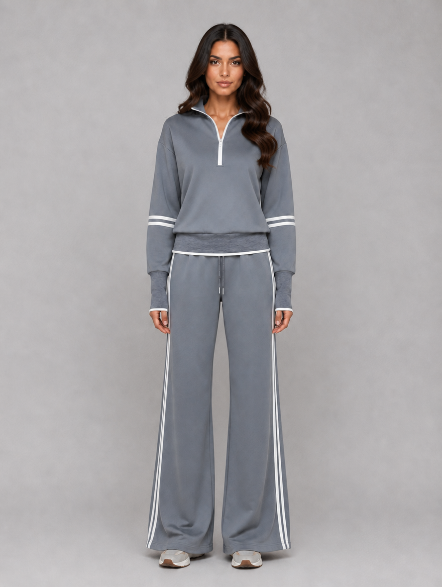 Women's Half Zip Lounge Co-Ord Set – Relaxed Fit Tracksuit — Dark Grey
